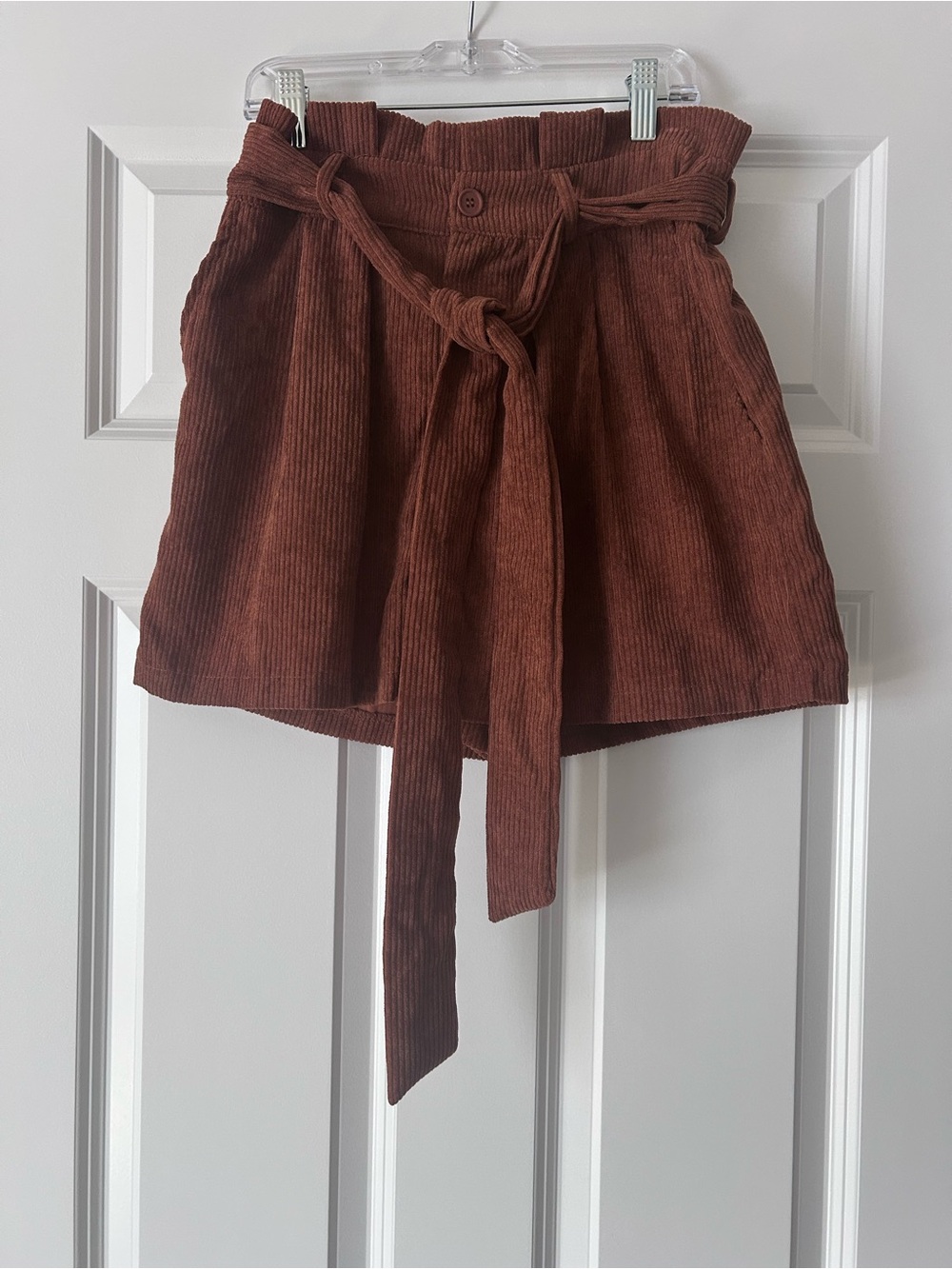 HYFVE Women's High-Waist Corduroy Paperbag Shorts — Rust Brown